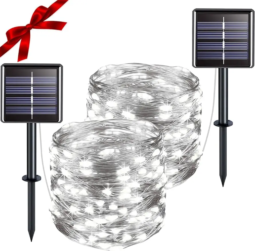 

Solar Fairy Lights Outdoor Waterproof, 2 Pack 33ft 100 LED Solar Twinkle Lights, White Solar Christmas Lights for Backyar