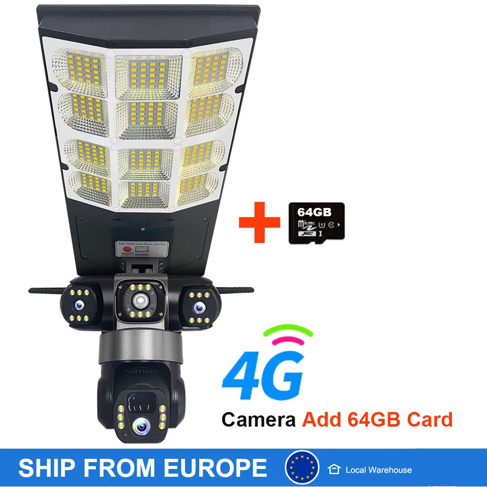 16W zonnepaneel CCTV-camera met 4G simkaart straatverlichting drie lens PIR-detectie buiten waterdichte beveiligingscamera met laag energieverbruik