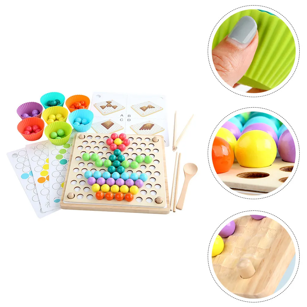 

Набор деревянных бусин для игры в сортировку: развивающая настольная игра для раннего обучения, развития координации рук и глаз, цветная