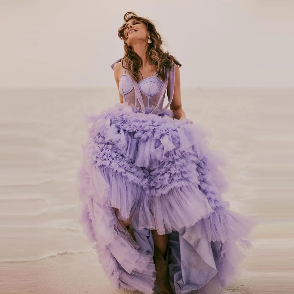Lavanda roxo vestidos de férias com alças espaguete em camadas inchado tule vestidos de noiva feitos sob encomenda 2026 meninas vestidos de aniversário