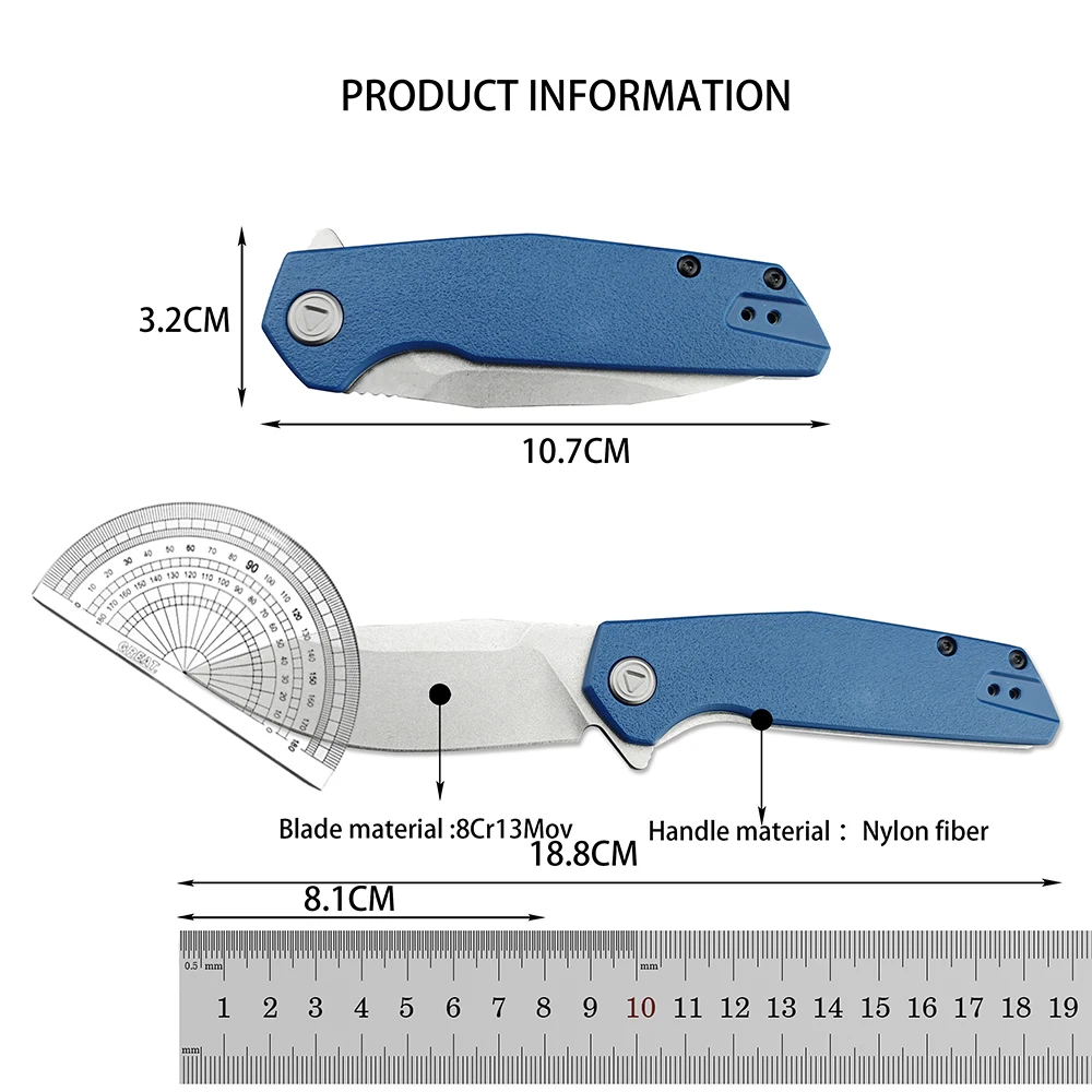 New Folding Knife 8Cr13Mov Blade Camping Outdoor Multifunctional Pocketknife Utility Blue Nylon Fiber Handles Tactical Knives