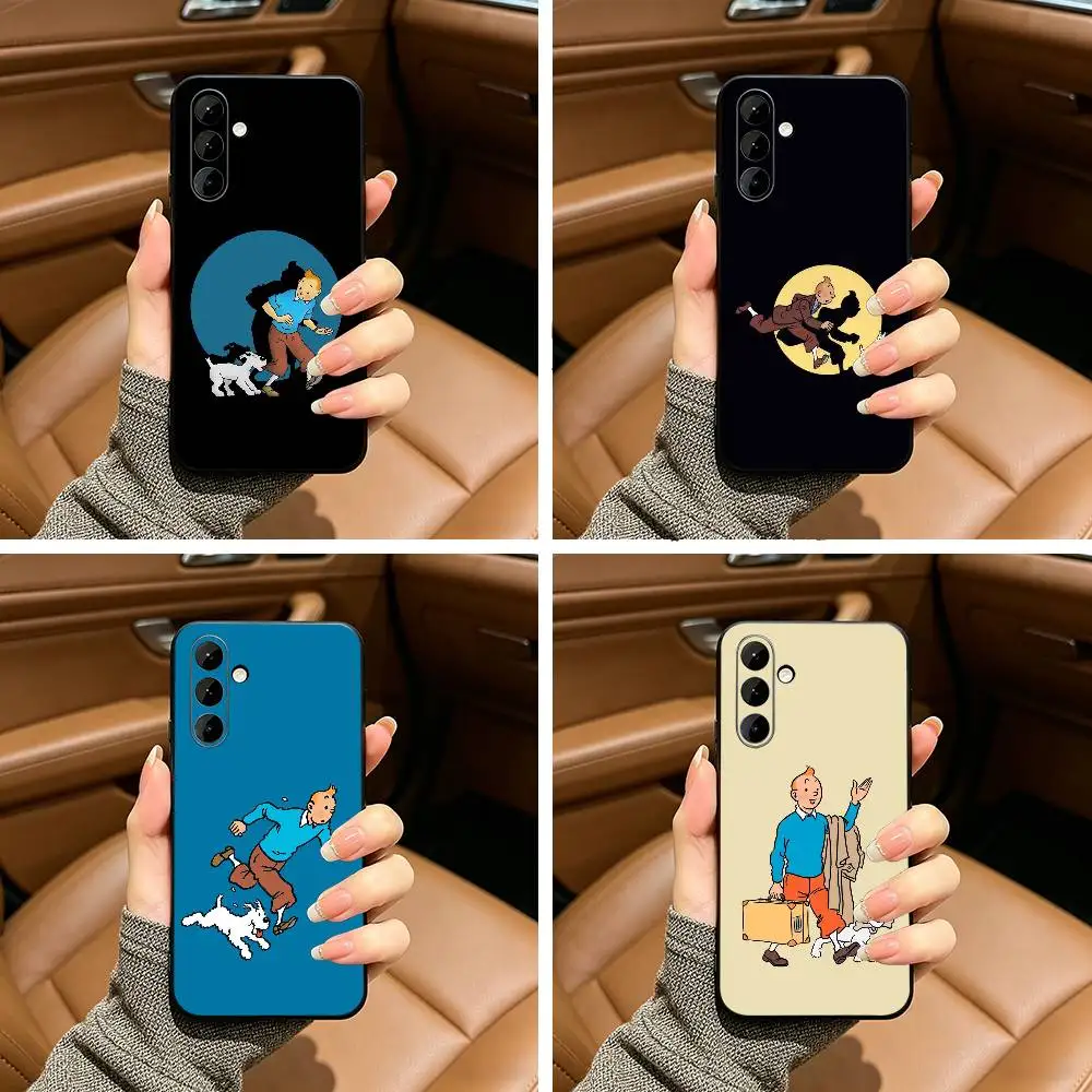 

Classic Cartoon Boy and Dog -Tin-Tin Black Soft Silicone Phone Case for Samsung Galaxy A73, A71, A72, A70, A53, A52, A51