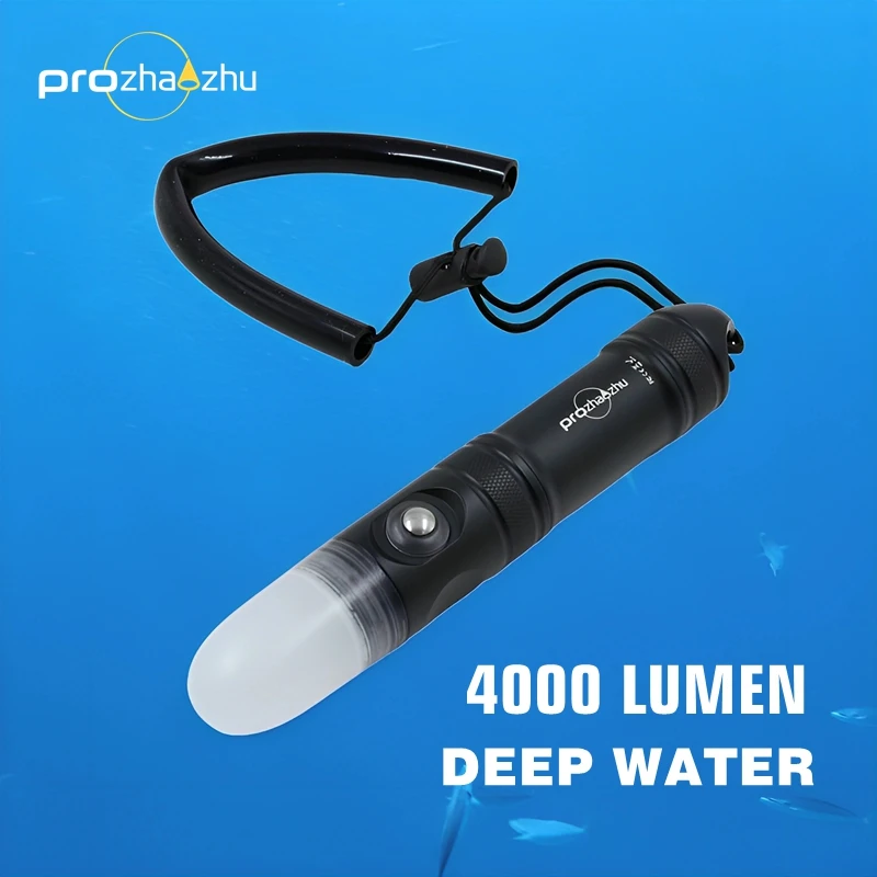 PROZHAOZHU LED Diving Signal Light 4000 Lumen IP68 100M Aluminum Alloy Rechargeable Scuba Diving Strobe