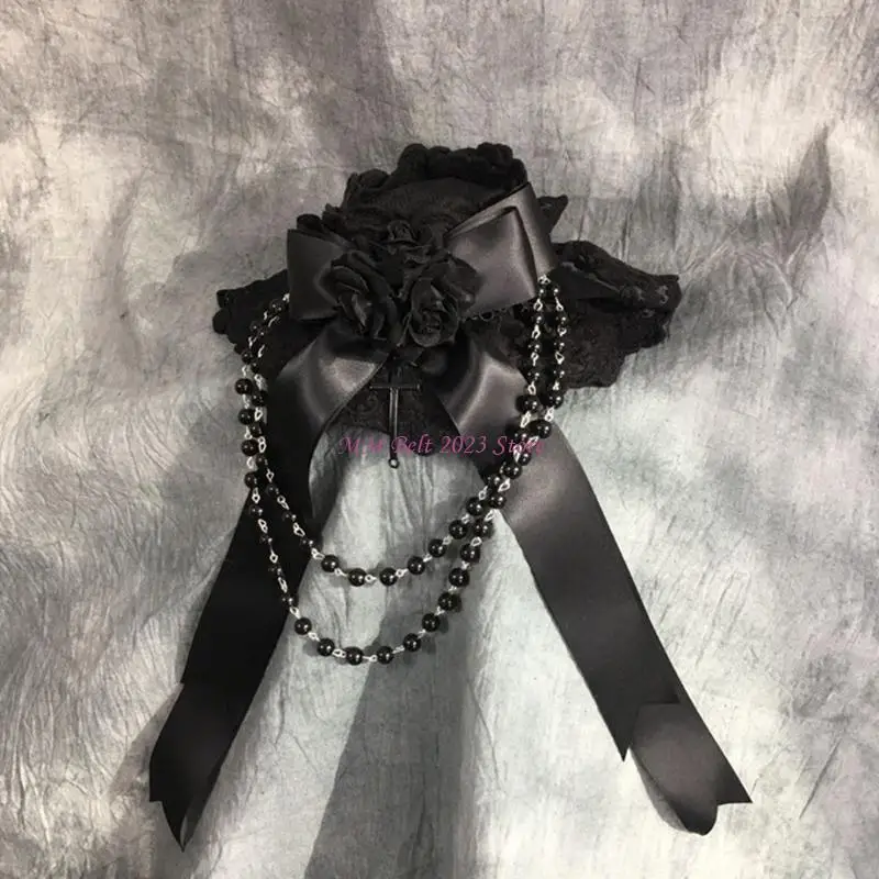 49ME بنات لوليتا غطاء الرأس الشريط الأقواس غطاء محرك السيارة أغطية الرأس تأثيري زهرة أغطية الرأس