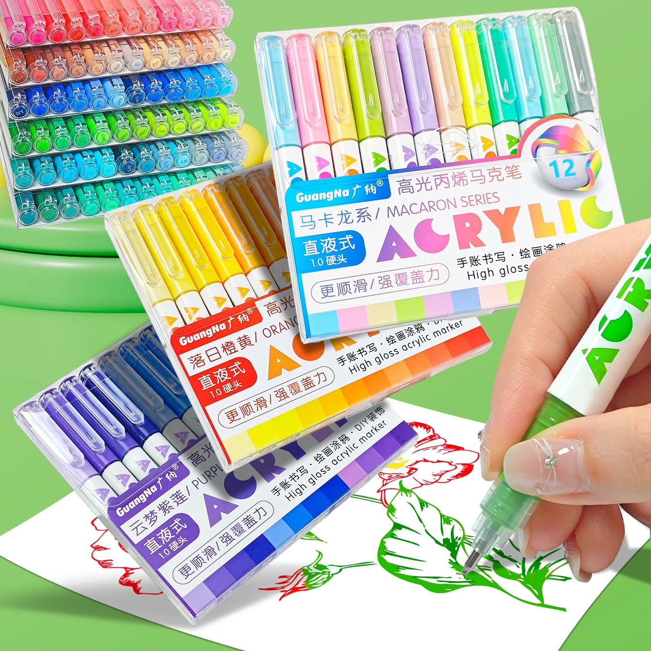 

High Gloss Acrylic Markers,1mm Bullet Nib Acrylic Paint Pens,Bright Colors,Big Capacity ink,Wide Range of Uses,Painting