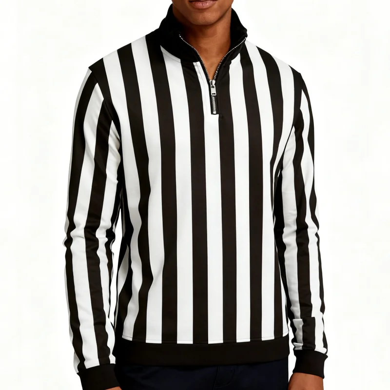 

Autumn Winter 3D Vertical Striped Printed Men's Half-zip Stand Collar Shirt Business Casual Fashion Men Long Sleeve Sweatshirts