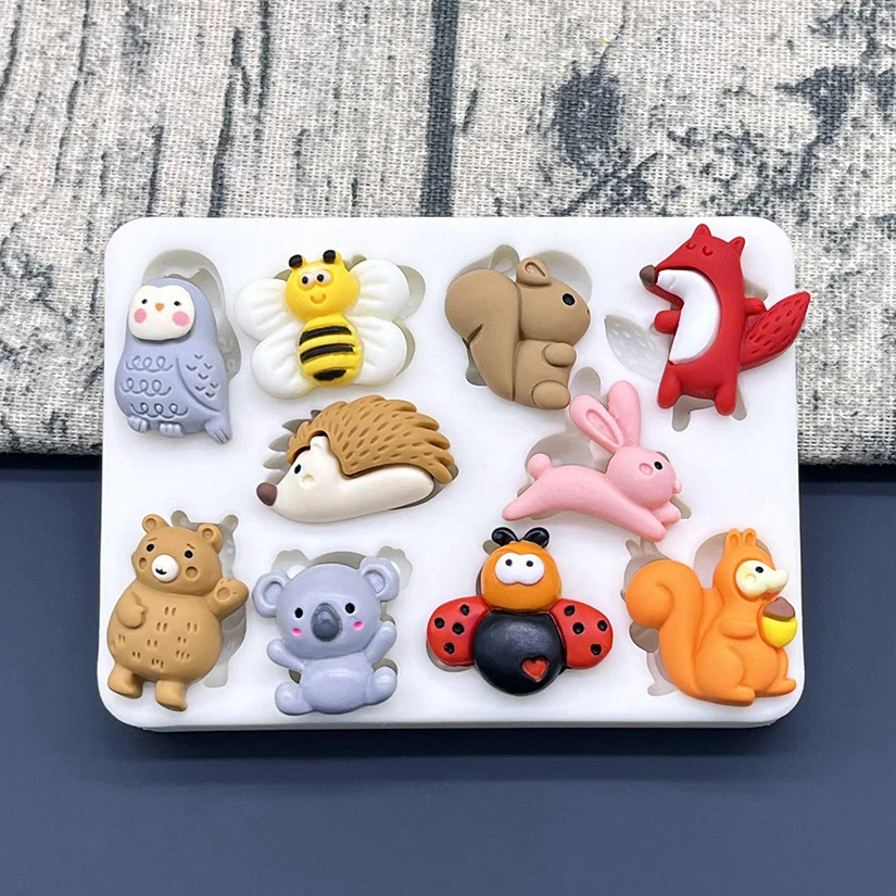 Koala Bear Bee Bunny Fox Hedgehog Squirrel Silicone Mold Sugarcraft Chocolate Cupcake Baking Mold Fondant Cake Decorating Tools