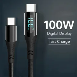디지털 디스플레이 PD USB 케이블, 고속 충전 C타입 to C타입 케이블, 화웨이 샤오미 맥북 아이패드 데이터 코드, 7A, 100W