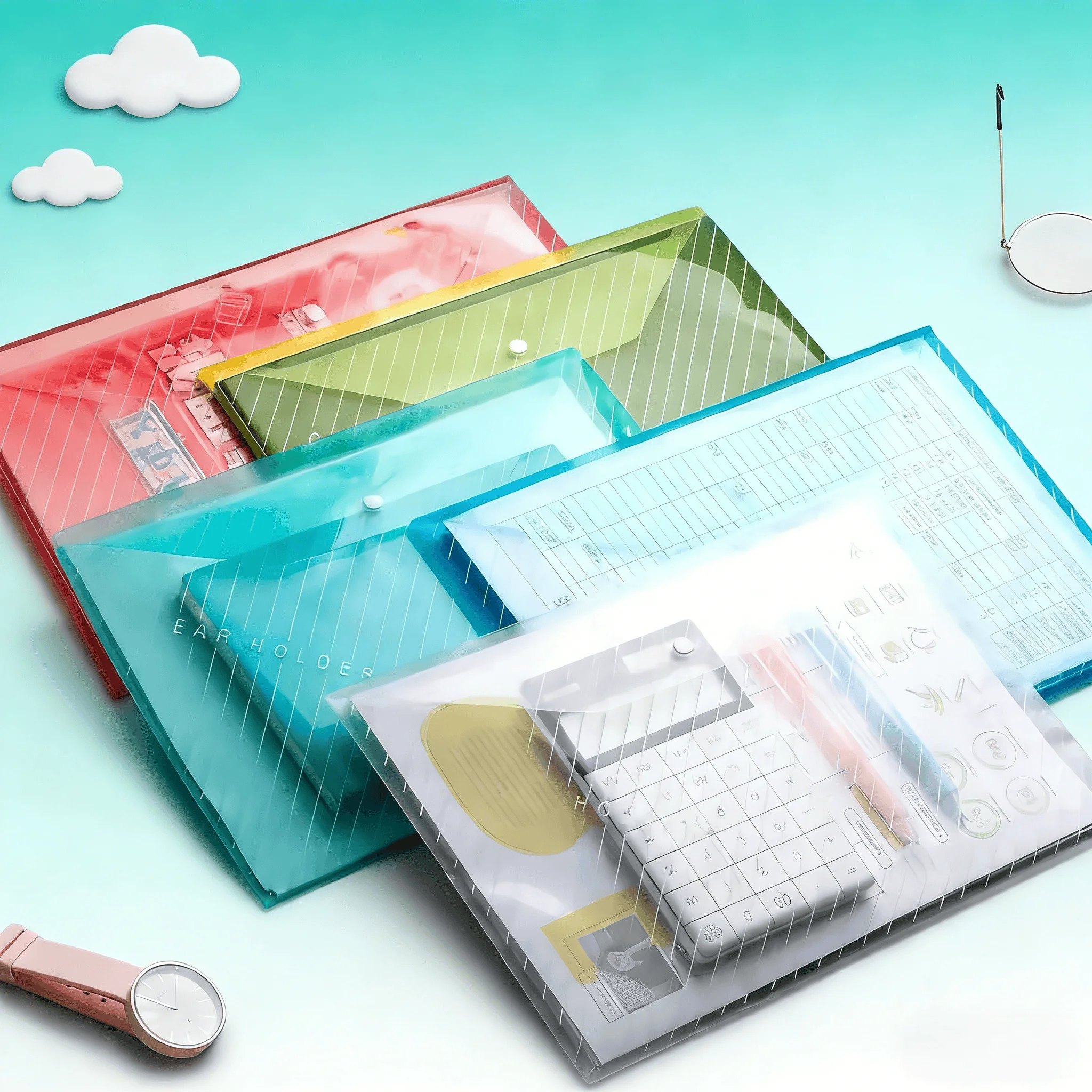 

Set of 5 A4 Portfolio Folders with Handle - All-in-One Carrying Case for Books & Documents, Ideal for Campus & Office Use