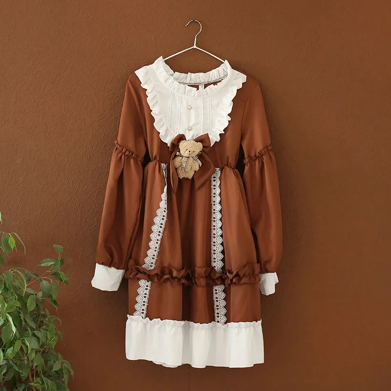 Coalfell-vestido de renda estilo lolita kawaii feminino, traje bonito, feminino japonês, vestido médio doce, tamanho único