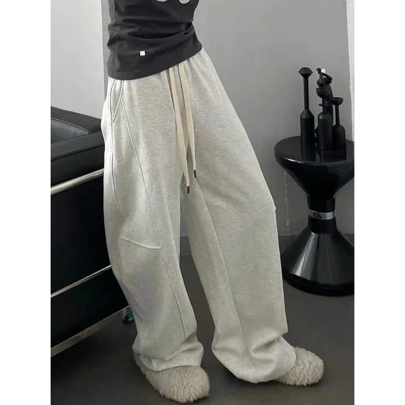 ديبتاون خمر الأساسية المتضخم النساء Sweatpants عالية الخصر السراويل الرياضية واسعة الساق فضفاض عداء ببطء السراويل الموضة الكورية عادية