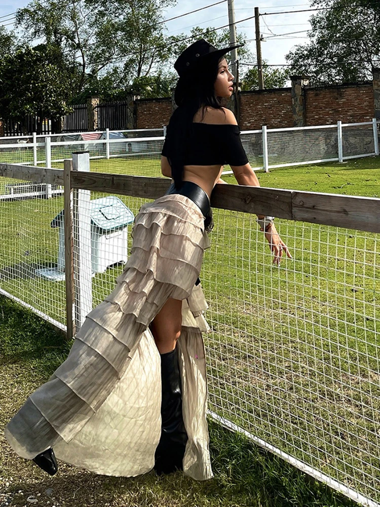 

InGrily шикарные многоярусные юбки женские с высоким разрезом в стиле пэчворк обтягивающие галстуки сексуальный полуночный музыкальный фестиваль уличная мода простые низы