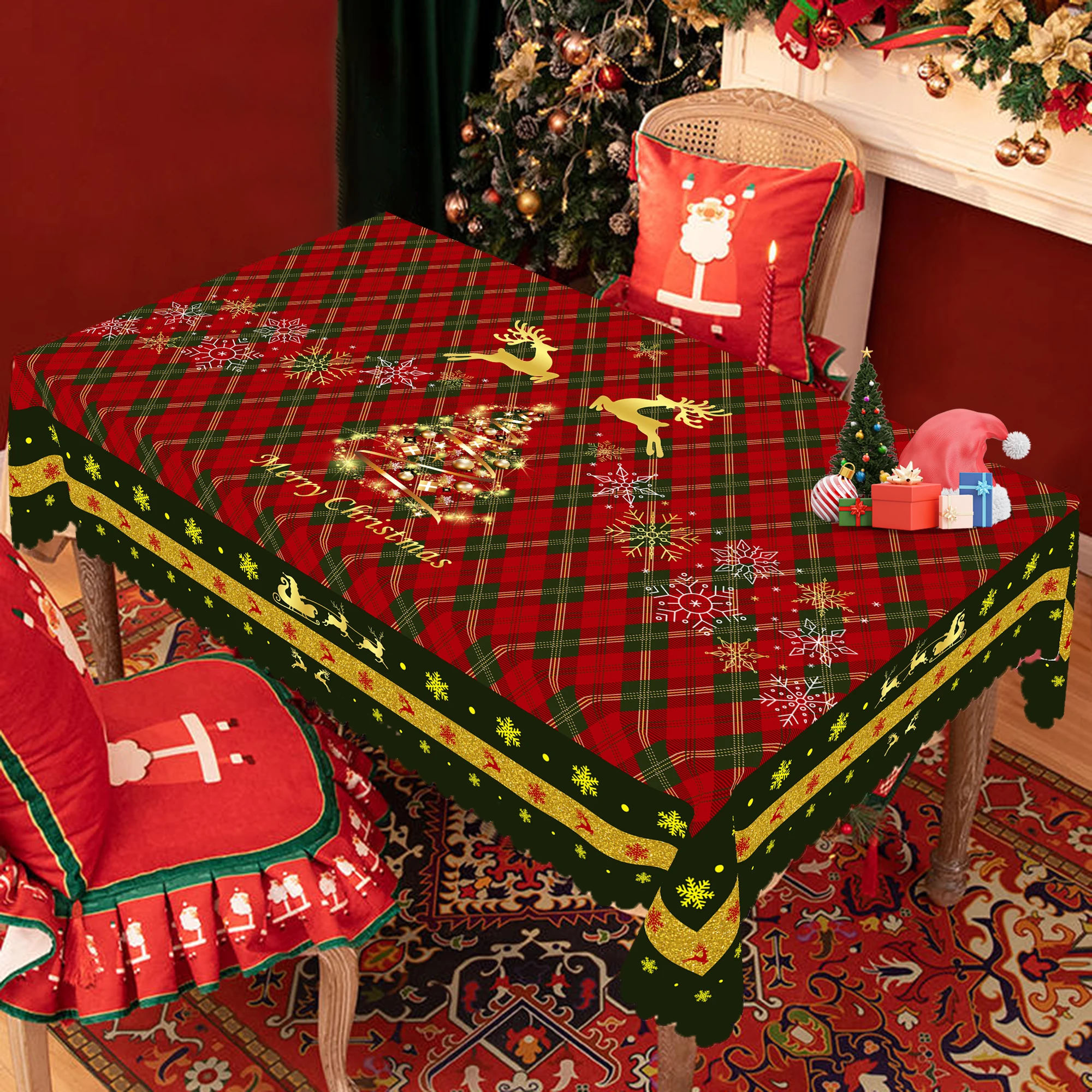 1 Piece of Christmas-Themed Tablecloth, Available in Various Sizes, Red and Green Diamond Pattern Party Decoration Tablecloth, Christmas Party Gathering Courtyard Tablecloth Decoration, Suitable for Indoor and Outdoor Use in Family Kitchens and Restaurant Patios during the Holiday Season, as a Gift for Friends and Loved Ones Who Enjoy Quirky Designs