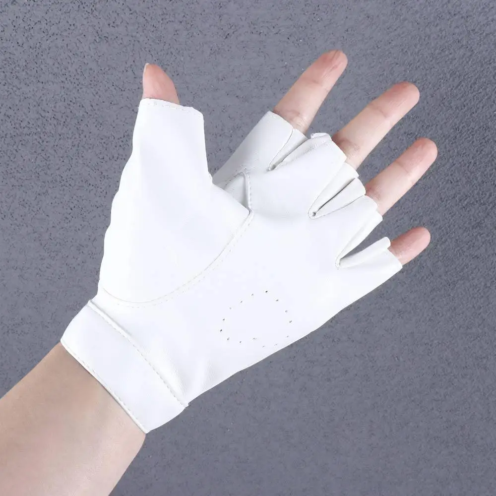 Party Performance For Girls Punk Black White Heart Women Gloves Korean Anime Mittens Half Finger Gloves PU Leather