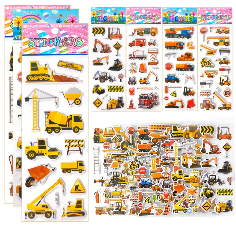 5/10 Sheets 3D Puffy Vehicle Sticker Scrapbook Decoration Bulk Reward Stickers Birthday Christmas New Year Gift Girl Boy XGC ZYF