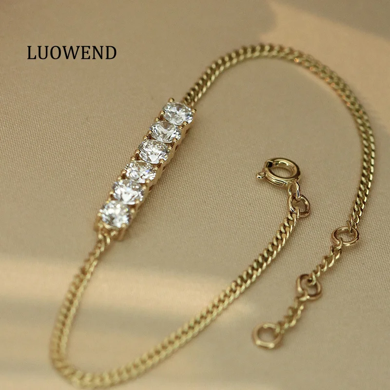 LUOWEND 100% 18K Yellow Gold Bracelet Luxury Shiny Design 1.55carat Real Natural Diamond Bracelet for Women Senior Banquet