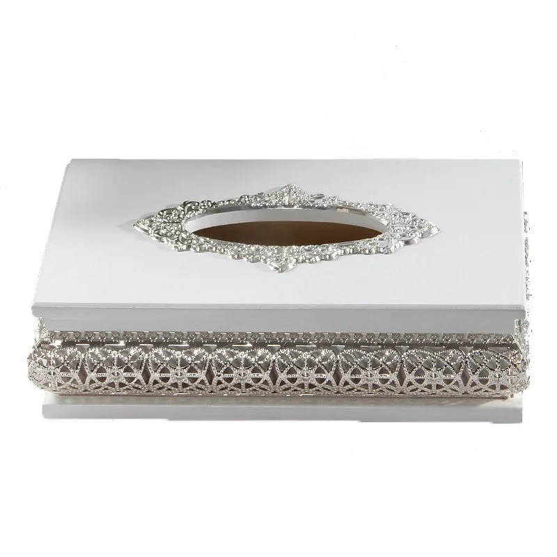 

Европейская высококачественная серебро-золотая полая деревянная коробка для салфеток, посеребренный держатель для салфеток, коробка для бумажных салфеток, коробка для салфеток из сплава металлов.