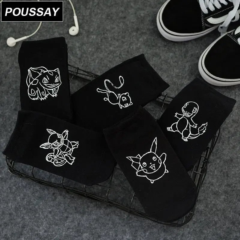 Anime Pokemon Pikachu Figure Cotton Socks Pokemon Squirtle Charmander Bulbasaur Anime Cosplay Men Women Socks Summer Short Socks