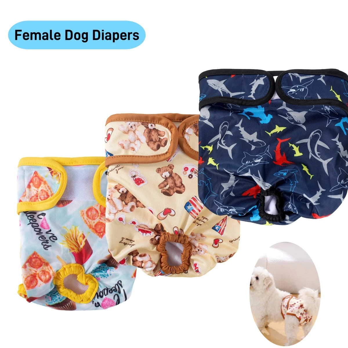 Printed Female Dog Diapers Washable Dog Panties Menstruation Pet Physiological Safety Pants Adjustable Dog Diapers Pet Supplies