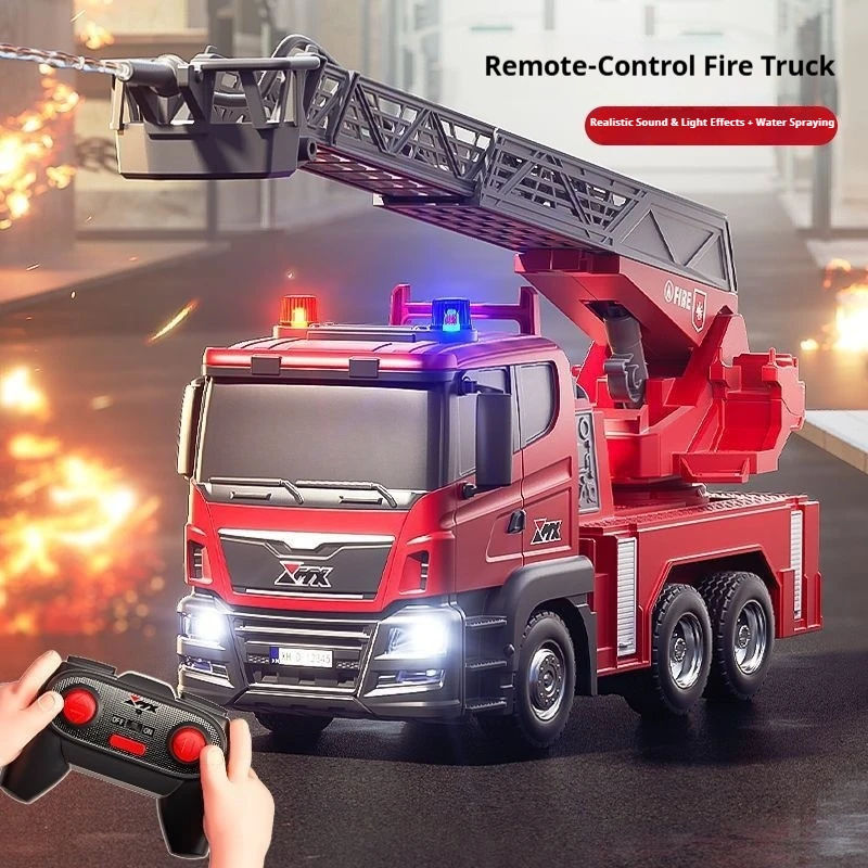 Popular Remote Control Aerial Ladder Truck, Water Spray Rescue Vehicle, Electric Rotating Tower, Boys Simulation Model Toy  Gift