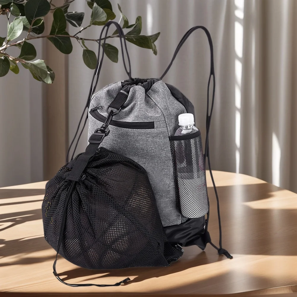 분리형 메쉬 가방이있는 접이식 축구 배낭 체육관 Sackpack 대용량 나일론 볼 배낭 배구 야구 요가 가방