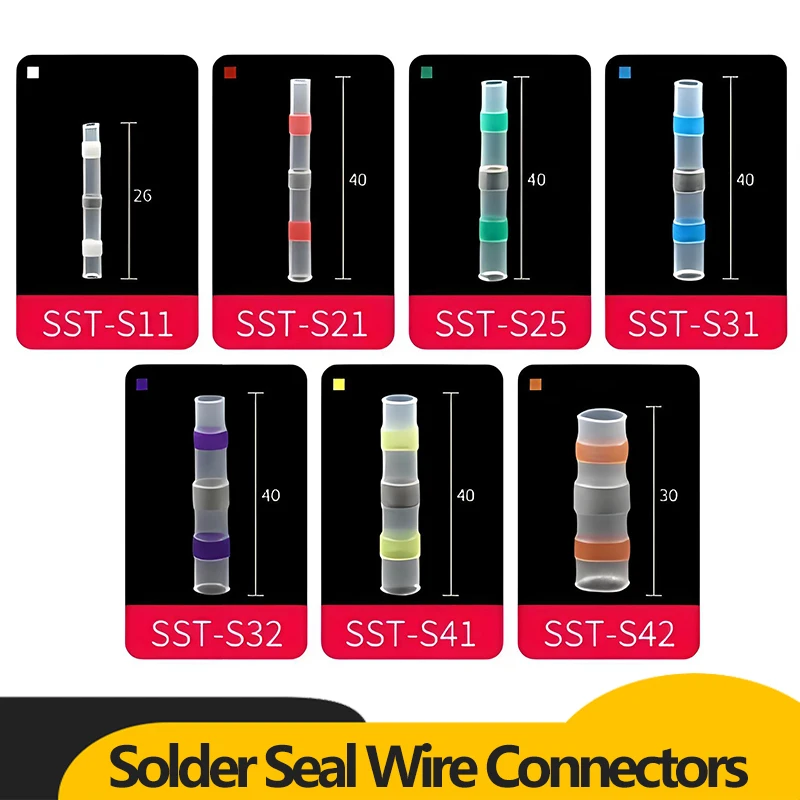 

3:1 Solder-Sealed Cable Connectors Heat-Shrink Butt-Crimped Terminals Quick Connect Waterproof Electrical Cable Joints