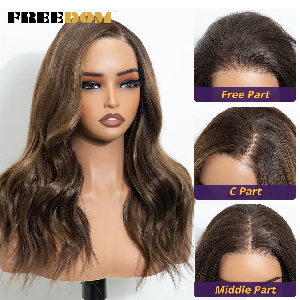 FREEDOM 6x4 Vorgezupfte Synthetische Lace-Front-Perücke für Frauen, Natürlich Gewellt, Kleberlose Lace-Perücke, Ombre Braun, für den täglichen Gebrauch – Detail 4