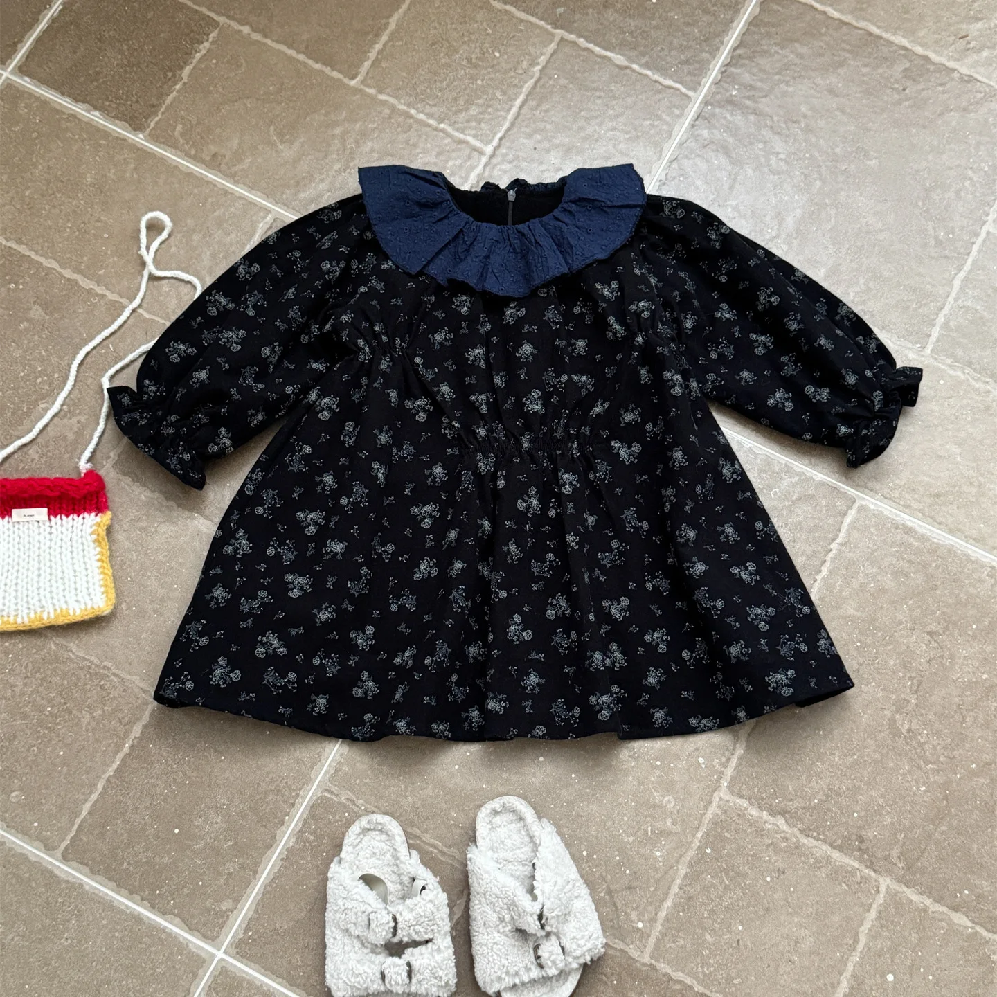 Girls Dress 2026 Autumn and Winter New Children's Clothing Korean Style Girl Baby Mori Lace Doll Collar Floral and Velvet Dress