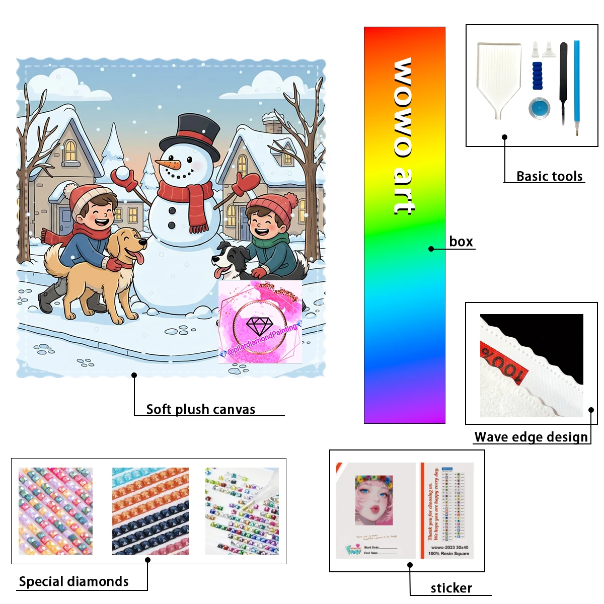 

【pilar Diamond Art】Два ребенка, снеговик и собака. 100% готовый набор для вышивания стразами. Идеальное произведение, стоящее того, чтобы приобрести.