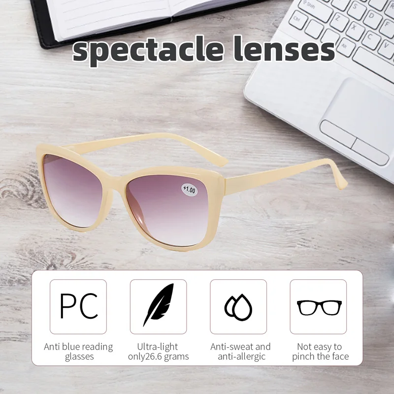 Gradient Color Cat Eye Sun Reading Glasses HD Grey Lens Sunglasses Presbyopia Eyeglasses Diopter +1.0 +1.5 +2.0 +3.0 +3.5 +4.0