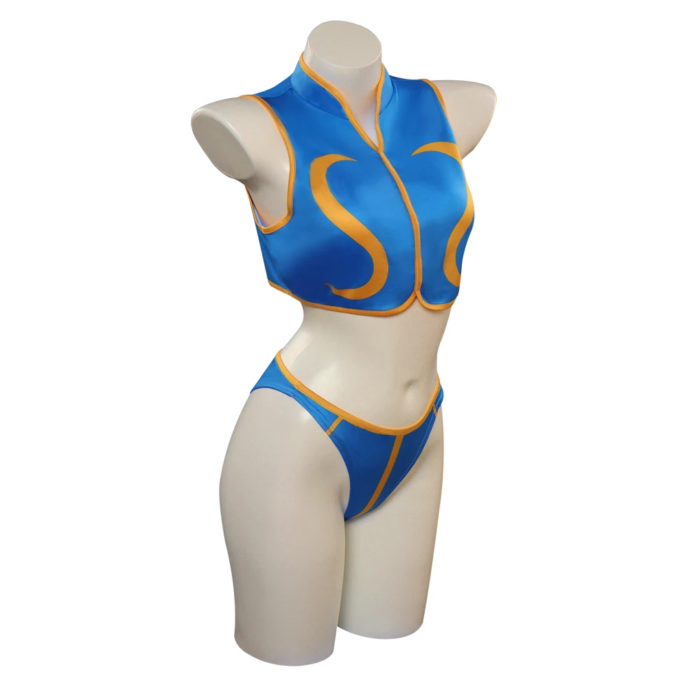 Chun Li Cosplay Kostüm Kämpfer Fantasie Frauen Mädchen Badeanzug Top Shorts Outfits Halloween Karneval Party Anzug