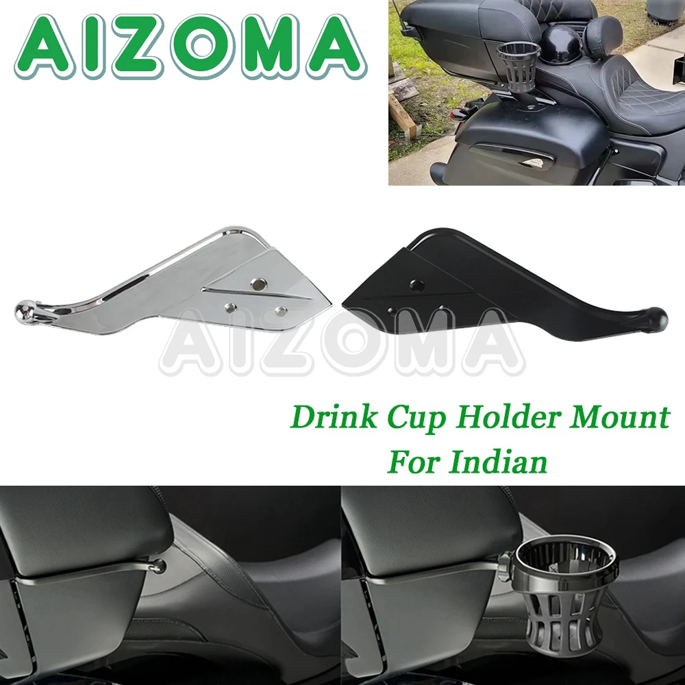 Motorcycle Passenger Drink Cup Holder Mount Black/Chrome For Indian Pursuit Roadmaster Dark Horse Pursuit Roadmaster Limited