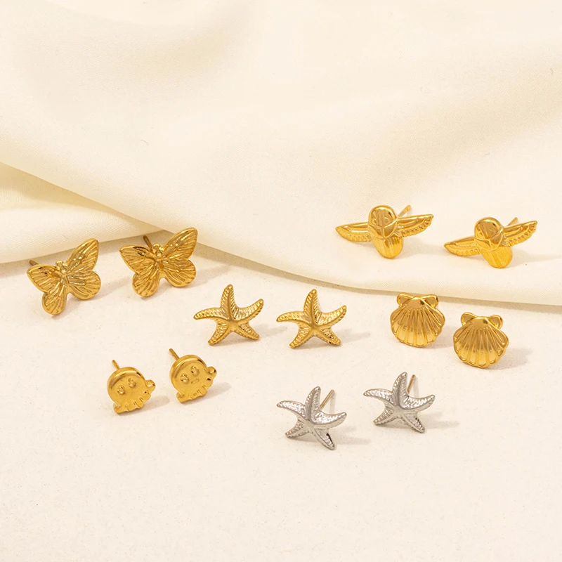 Серьги-гвоздики-из-нержавеющей-стали-для-мужчин-и-женщин-милые-амулетные-украшения-для-пирсинга-в-виде-совы-бабочки-ракушки