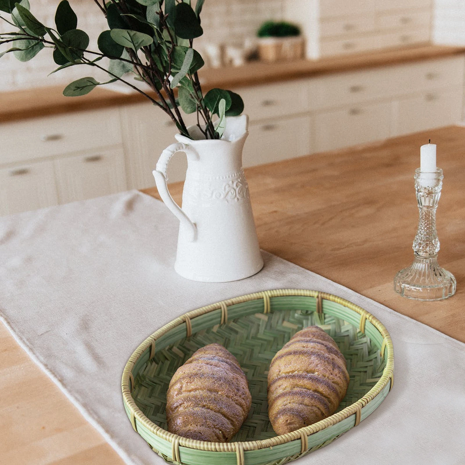 

Bamboo woven Snack Basket Multi function Woven Bread Pastry Storage Basket Rattan Small Banana ganizer Home Decor