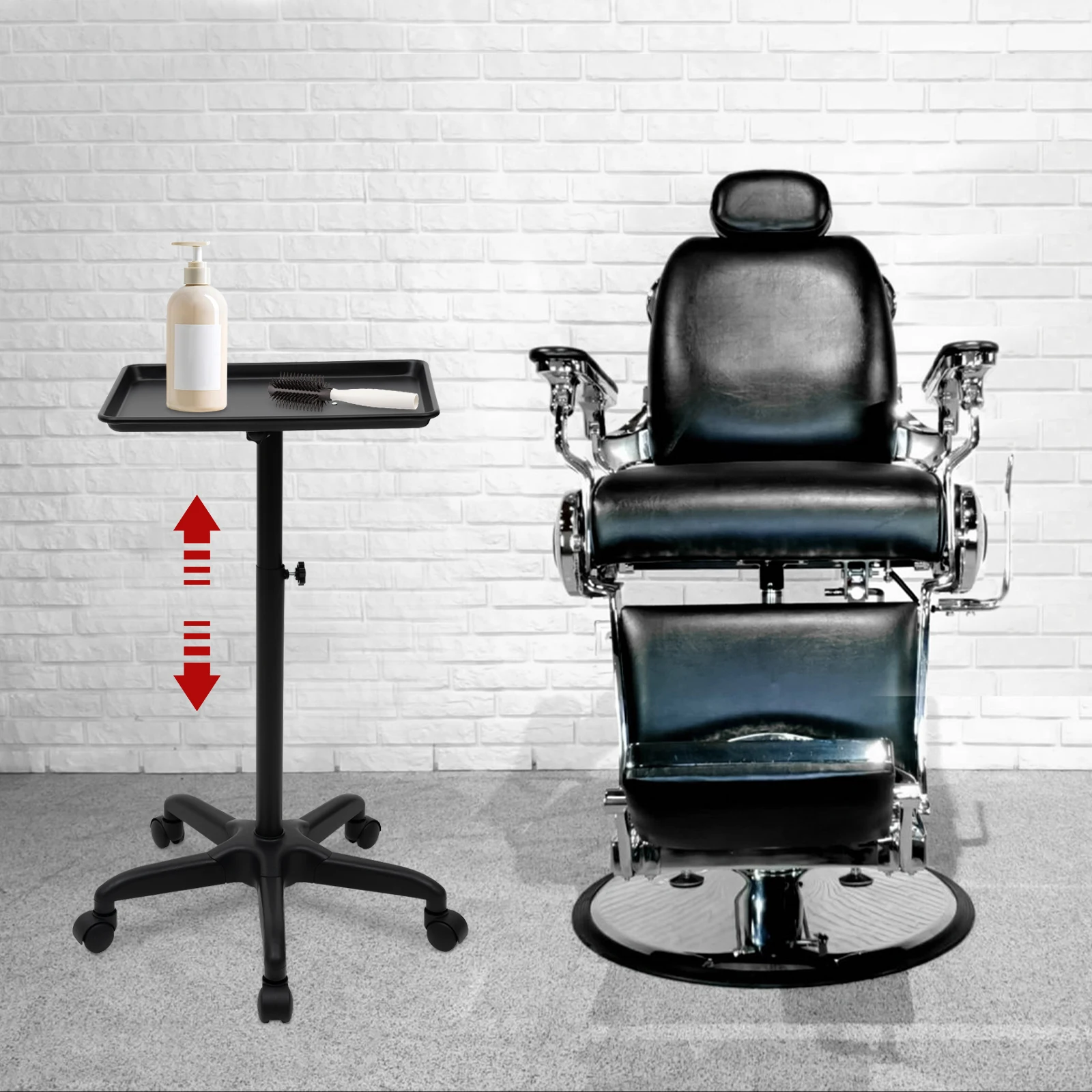 

Adjustable Mobile Cart Rolling Instrument Tray Trolley for Beauty, Hair Salon, SPA Black Service Trolley