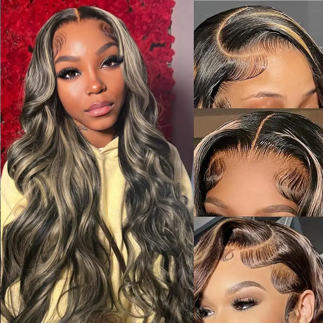 

Парик из натуральных волос 1B/27 Balayage Highlight Body Wave, 30 дюймов, 13x4 HD Lace Frontal, омбре, блонд, с мелированием, бразильские волосы
