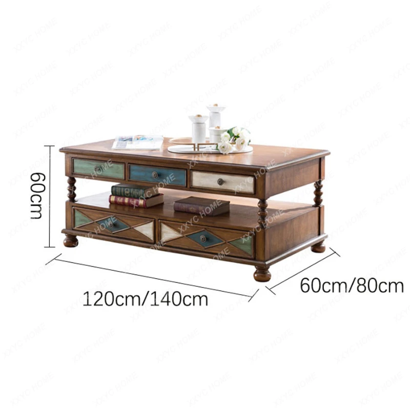 

American Simple Coffee Table Solid Wood TV Cabinet Combination Suit Living Room Floor Cabinet