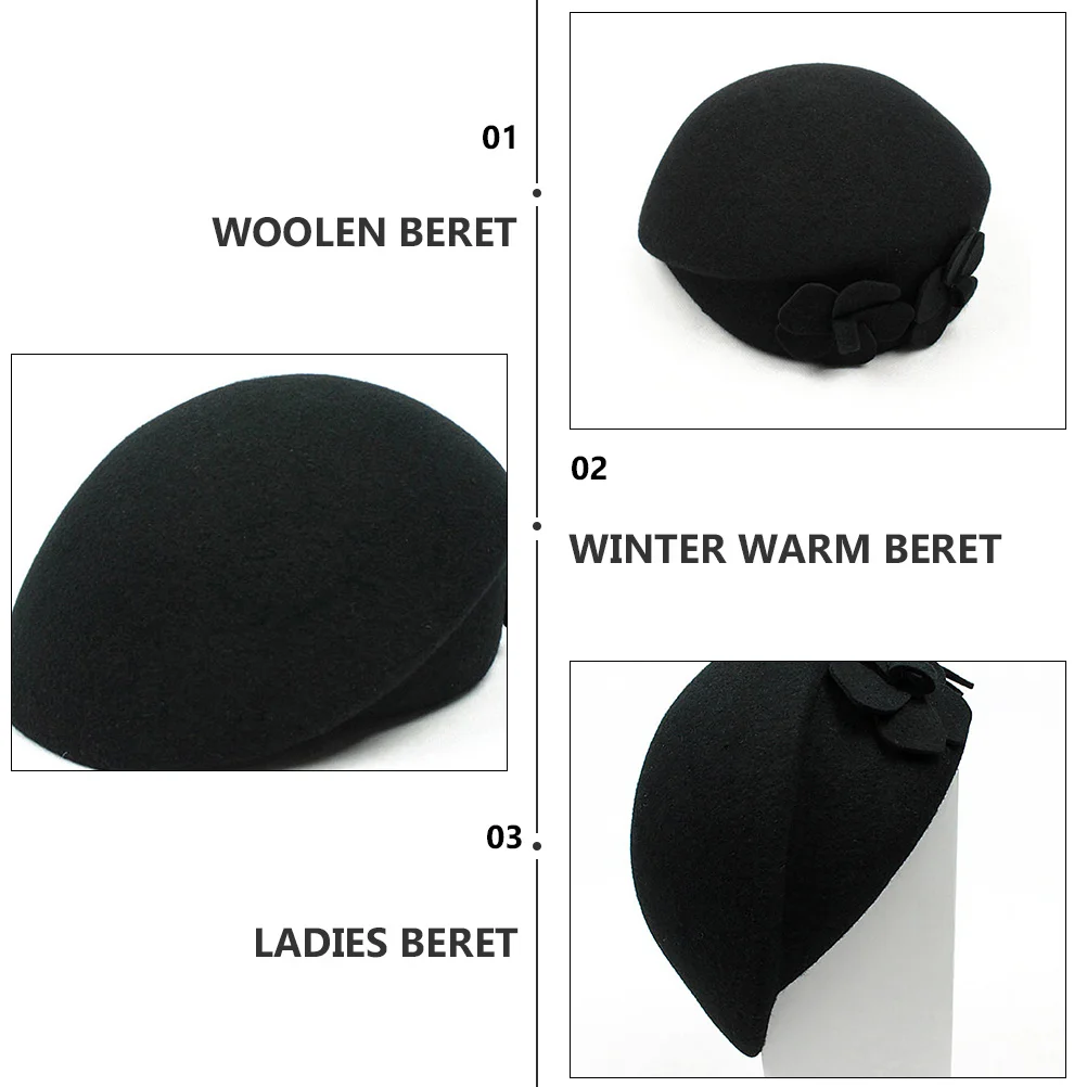 

1pc Double Flower For Women Winter Warm British Style British Style Beret Hat Beret Knit Beanie