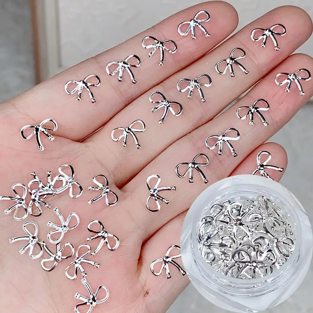 30Pcs 3D Silver Bowknot Nail Art Decorations Exquisite Metal Bows Nail Charms Y2K Korean Ribbon DIY French Nail Art Supplies JS