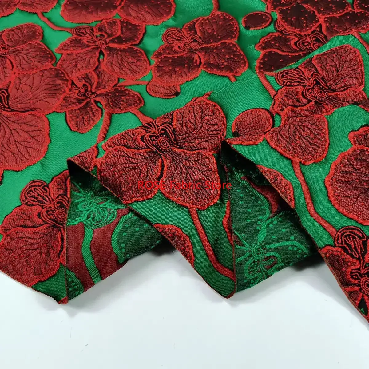 

1 Meter Large Red Flower Relief Woven Jacquard Fabric Retro Women's Dress Cheongsam Bag Decorative Sewing Fabric