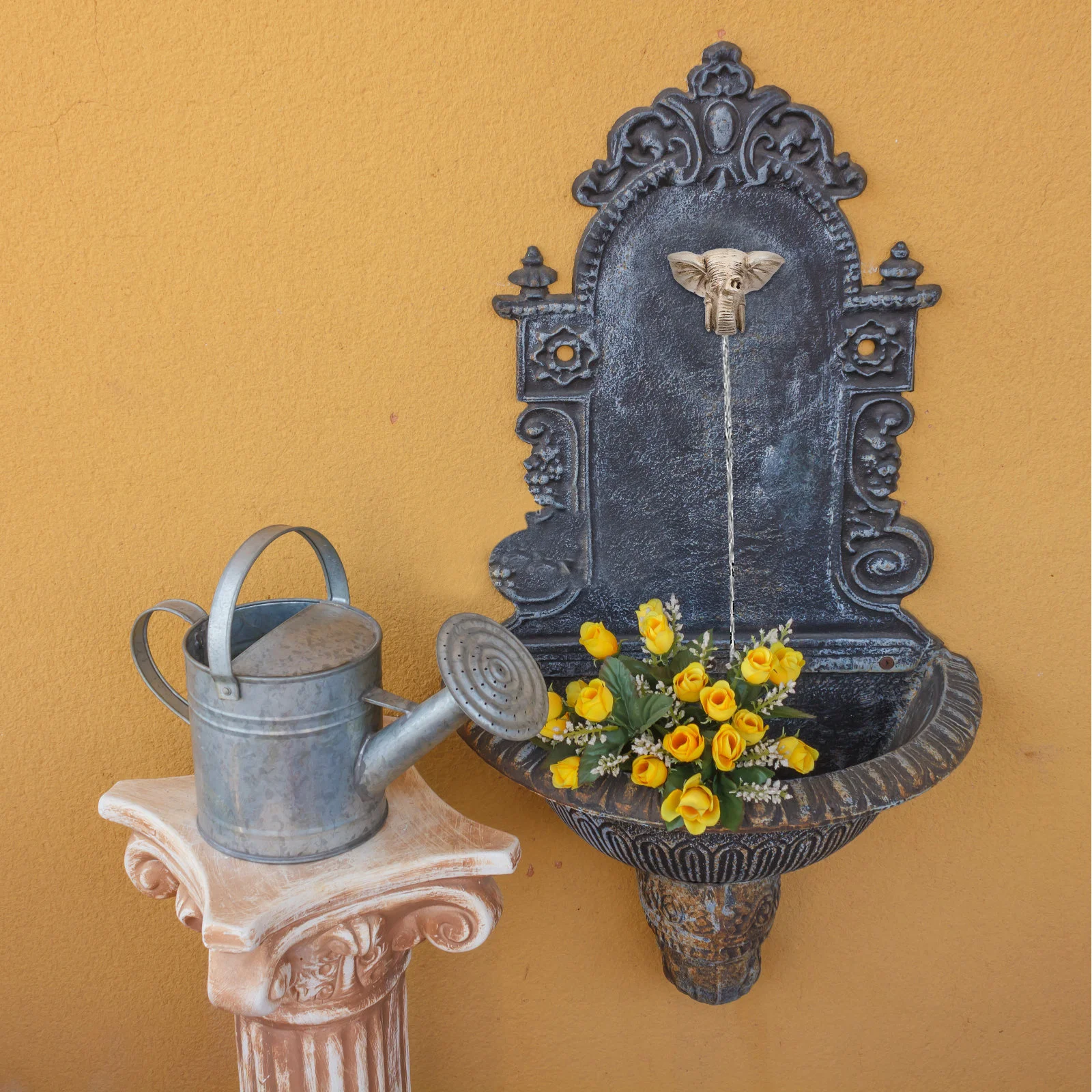 1pc Elephant Head Water Fountain Spout Wall Mounted Outdoor Garden Statue Resin Pool Sprayer Nozzle Decorative Flow Adjustable