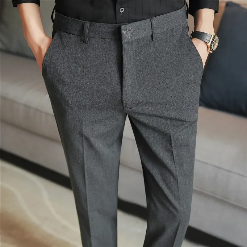 Men Solid Boutique Suits Pants Male Formal Wear Wedding Dress Trousers Quality Men British Style Business Casual Suit Pants 42