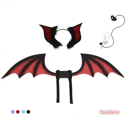 2024 New Simulation Plush Furry Bat Ears Devil Sweetheart Tail Night Party Animals Hair Band Bat Wing Halloween Bat Cosplay Pros