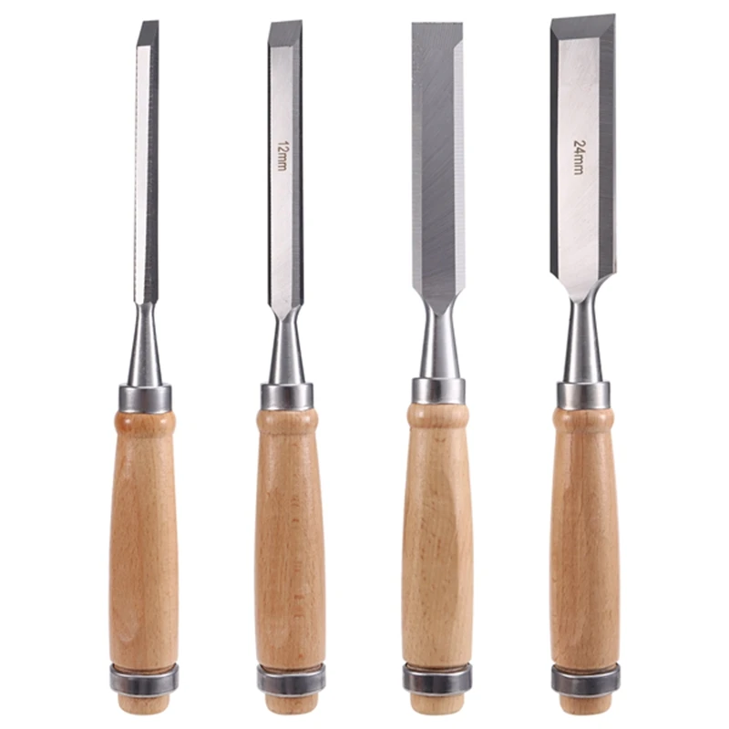 4Pcs Wood Chisels Tool Set Chrome-Vanadium Steel Wood Carving Chisels Woodworking Tools For Carpenter 6/12/18/24Mm