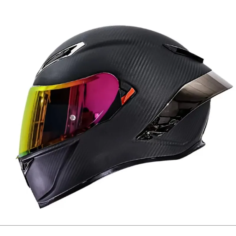 Carbon Fiber Full-Face Motorcycle Helmet – Dual-Visor Off-Road Racing Helmet with Quick-Release Buckle (DOT Approved)