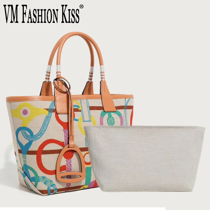 Women Canvas Shopping Bag 2025 New Painted Tote Bag Ladies Handbag Trend Top Handle Bag For Women Geometric Printed Shopper Bag