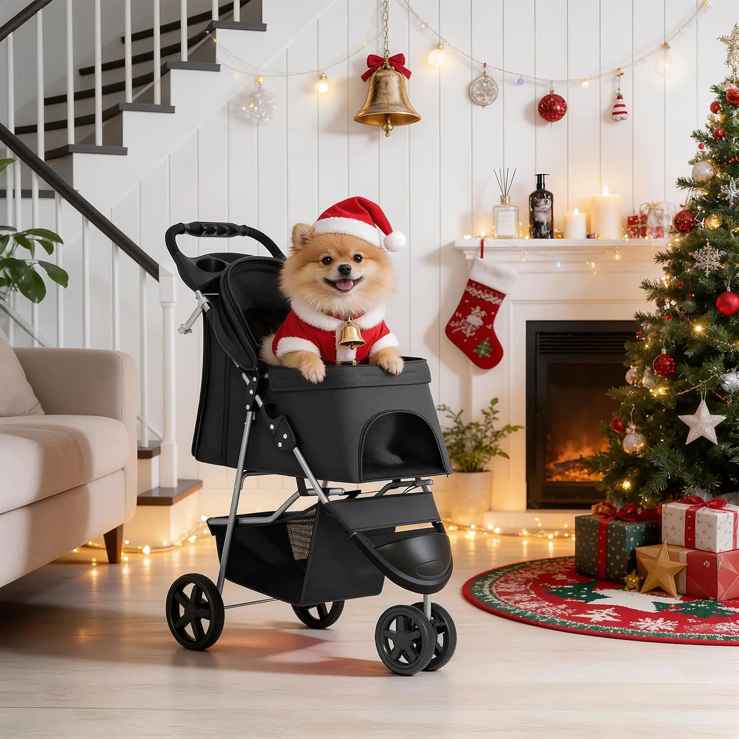 Pet Stroller for Small/Medium Dogs and Cats up to 33 lbs, Black, Customized