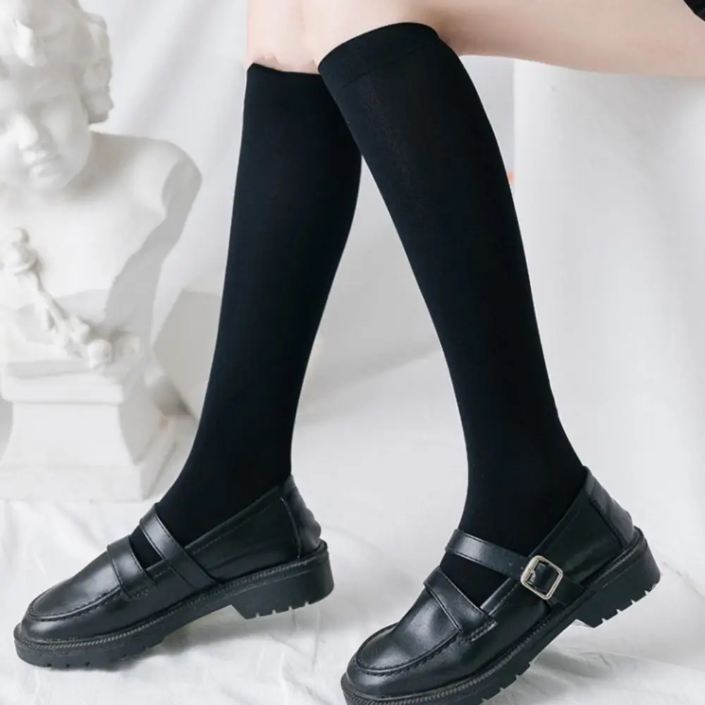 สไตล์วิทยาลัยสีขาว Harajuku ผู้หญิงถุงน่องผ้าฝ้ายดูดซับเหงื่อ Jk Lolita หญิงหุ้นสีทึบกลางลูกวัว Lolita