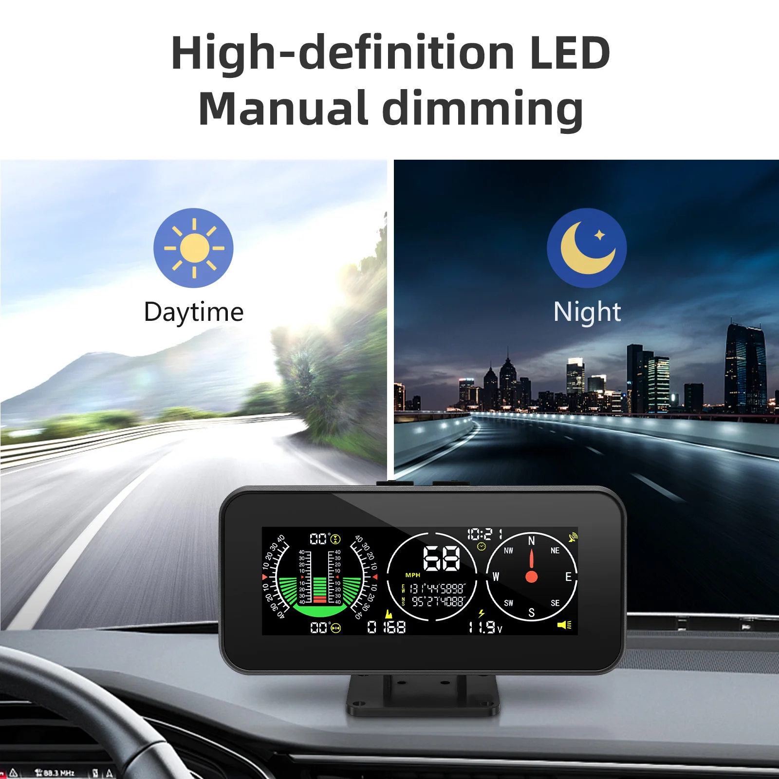 GPS Speedometer Off Road Accessories Car HUD Head Up Display Overspeed Alarm M60 Digital Speed Slope Meter Compass Inclinometer