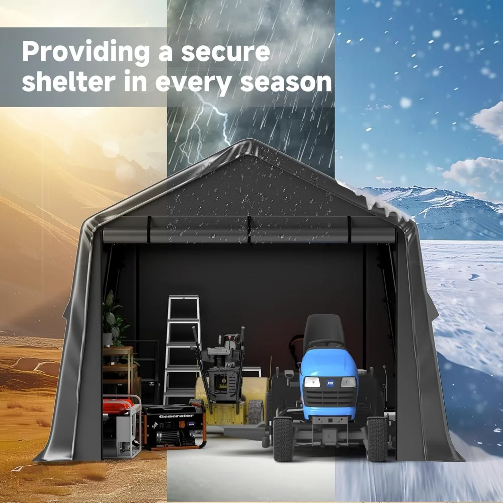 10x15FT Heavy Duty Carport240g PE Waterproof Cover, Outdoor Waterproof Portable Storage Shed with All-Steel Support Frame